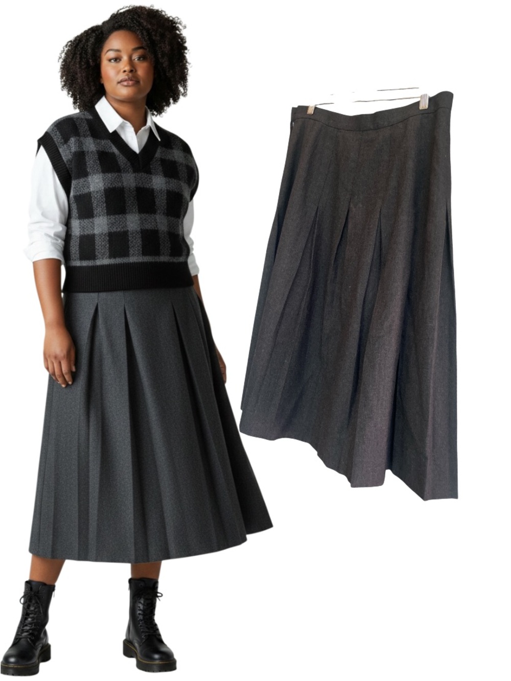 Vintage Talbots Gray Pleated Wool Skirt 16 Fits L XL Dark Academia